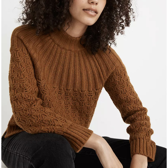 Madewell Sweaters - Madewell XS Brown Cable Knitted Crew Neck Long Sleeve Sweater